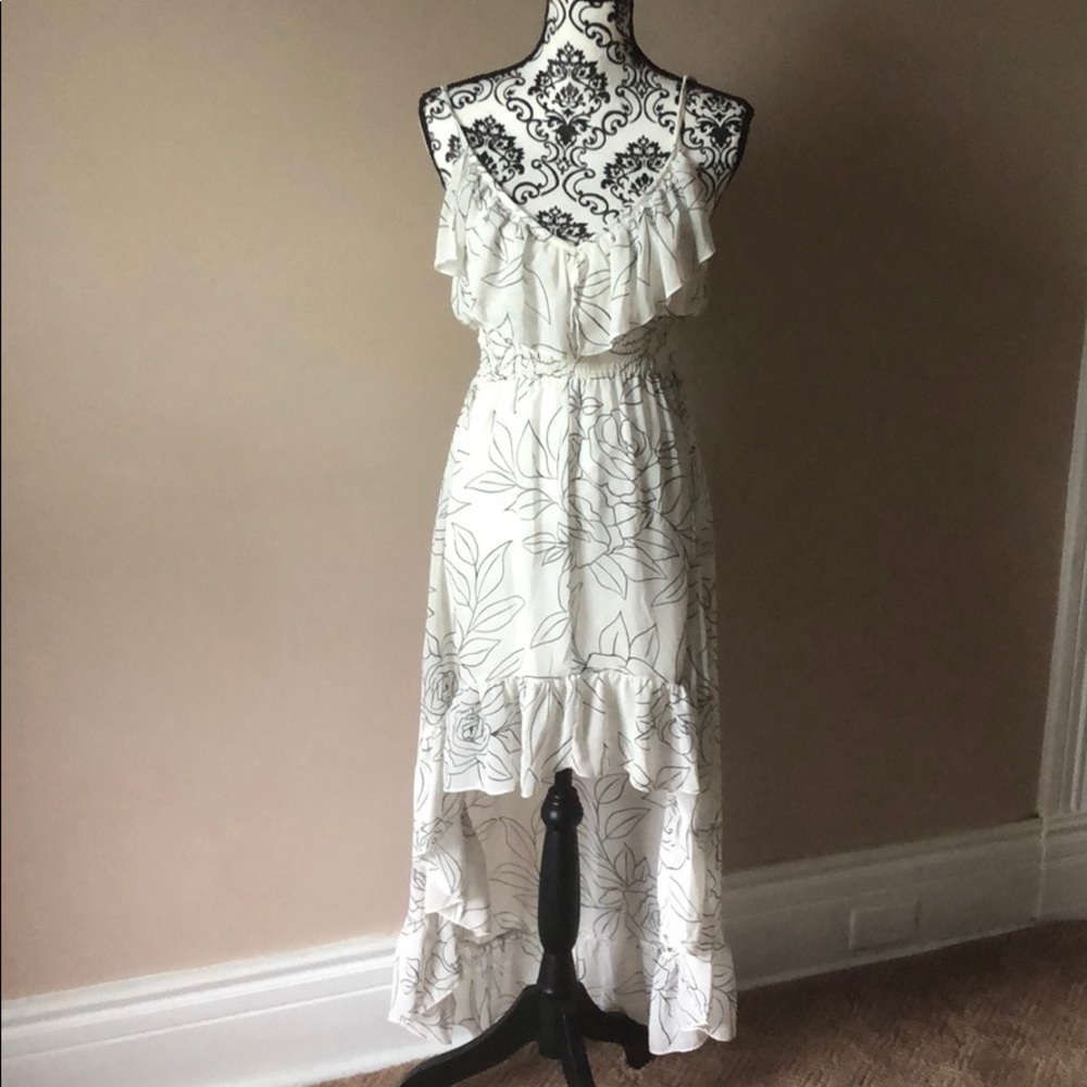 White and black outlined rose dress